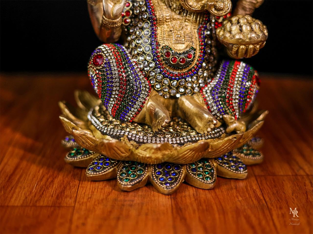 Mridaya Brass Ganesha Statue With Mosaic Stonework, 24 Cm Brass Ganesh Statue, Ganpati Idol, Good Luck Gift For New Beginnings,